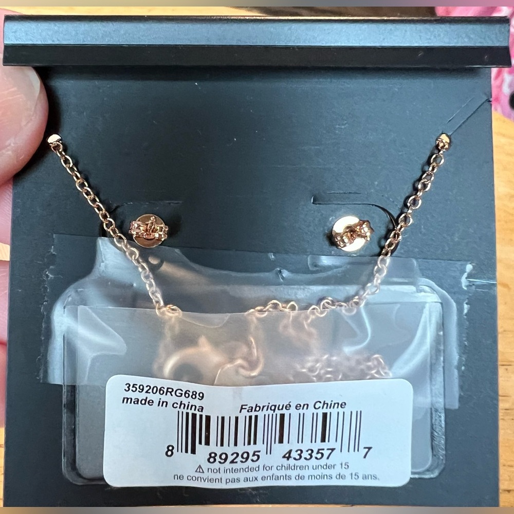 NEW Coach Open Circle Rose Gold Necklace Tea Rose Stud Earrings Set - Picture 6 of 9